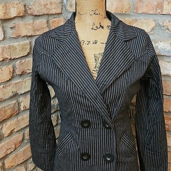 JouJou Black white pinstriped double breasted blazer size Small - Picture 3 of 11